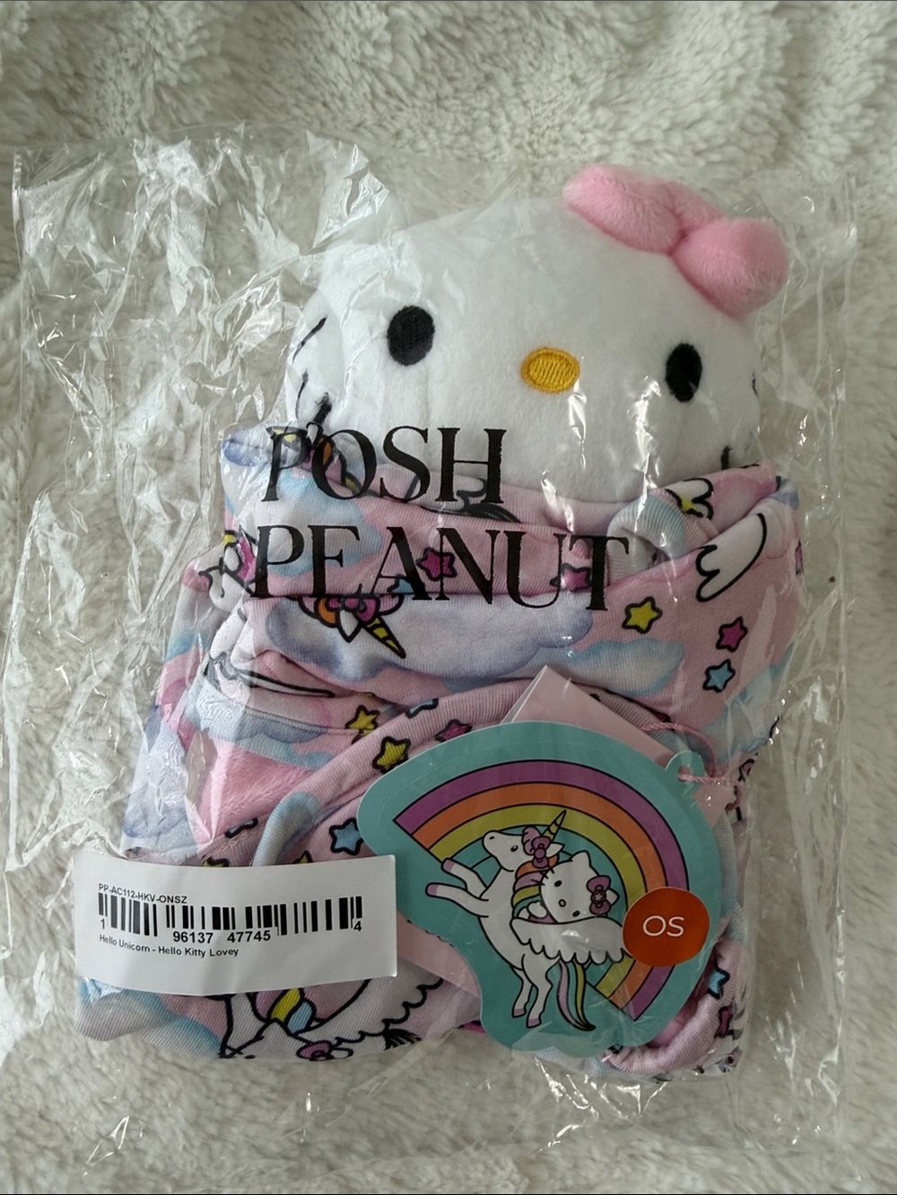 Posh Peanut x Hello Kitty Rainbow Unicorn Plush Lovey in Pink Unicorn Print